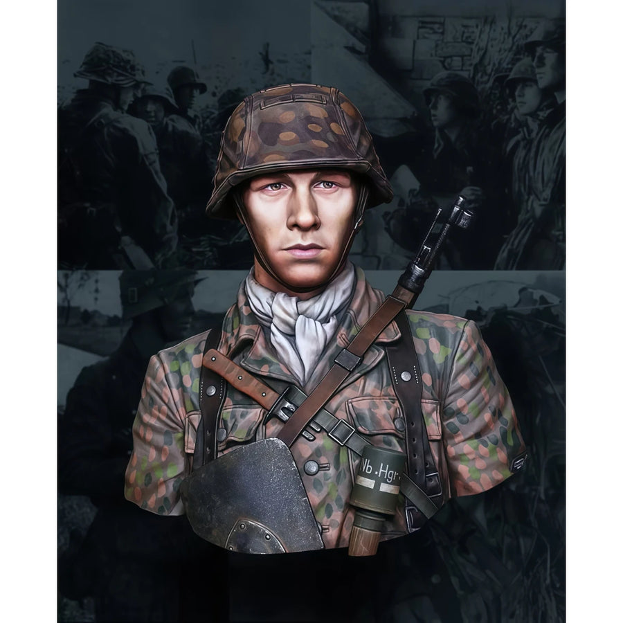 WWII German Waffen-SS Erbsenmuster Camo Infantry Bust 1/10 Resin Kit - resin model view 2