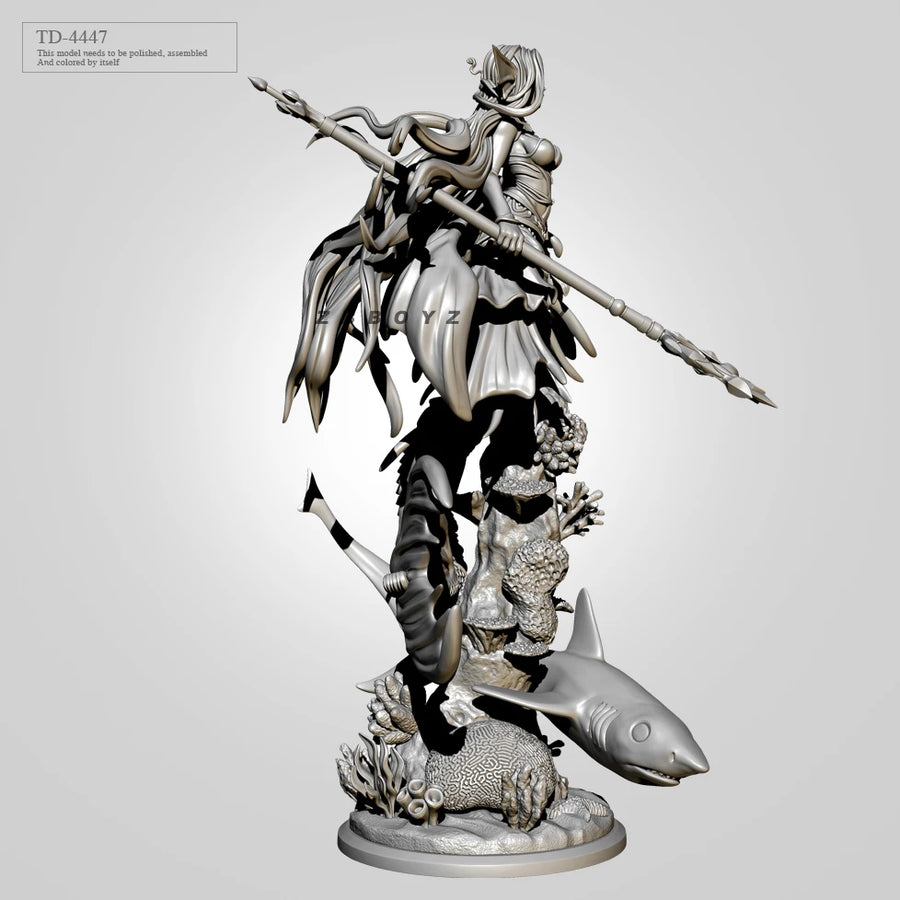 Mermaid Queen with Shark Companion 3D 50mm Resin Figure Kit - 50mm resin model view 4