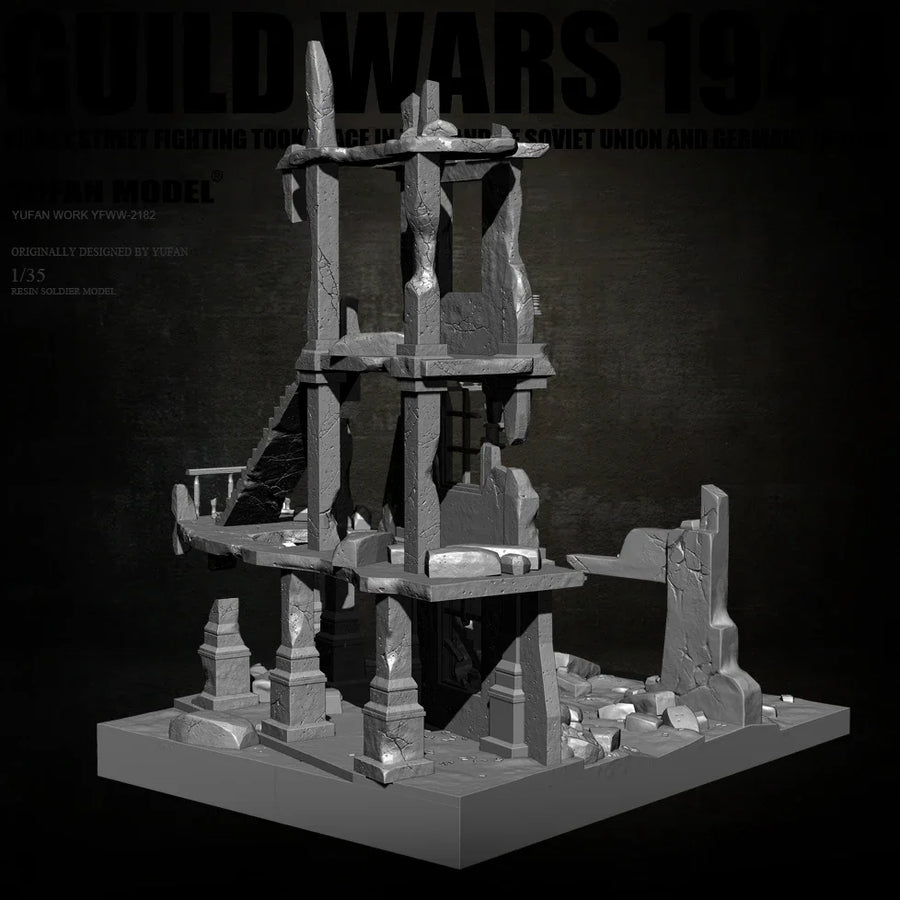 WWII Ruined Building Diorama 1/35 Resin Model Kit - 1/35 resin model view 4