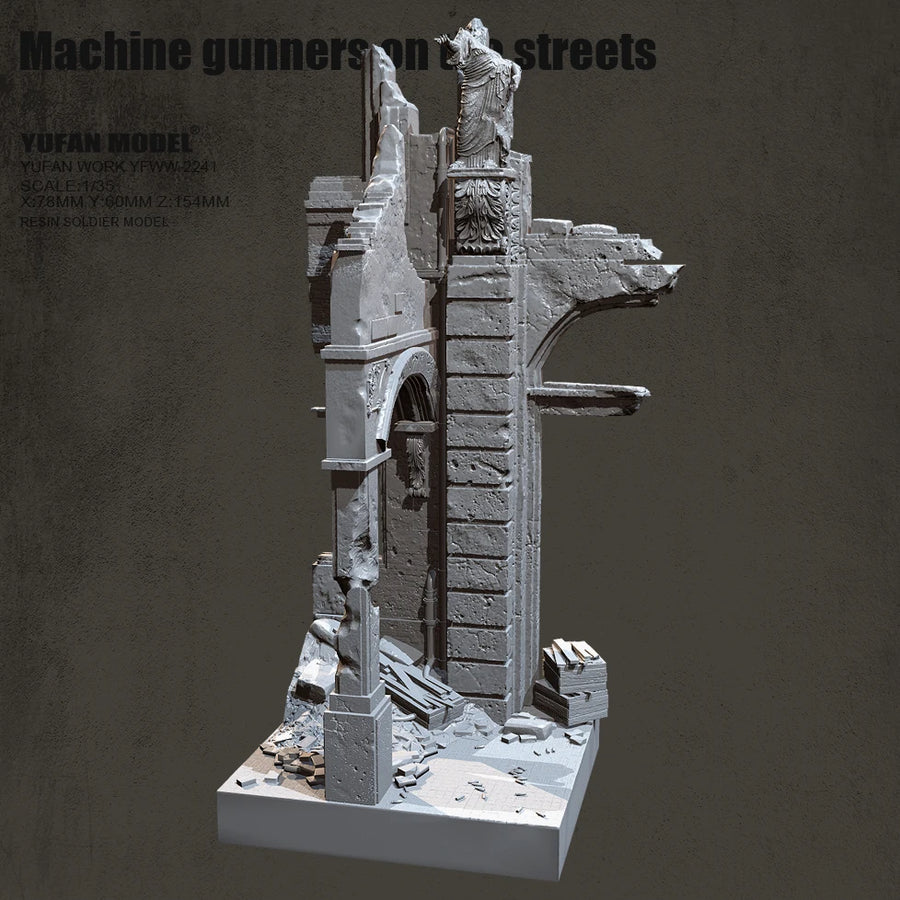 Destroyed Urban Building Machine Gunner Diorama 1/35 Resin Kit - 1/35 resin model view 3