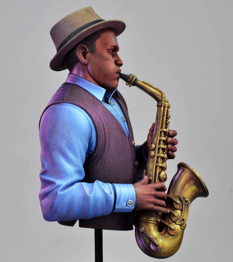 Jazz Saxophonist in Fedora 1/10 Scale Resin Bust - 1/10 resin model view 2