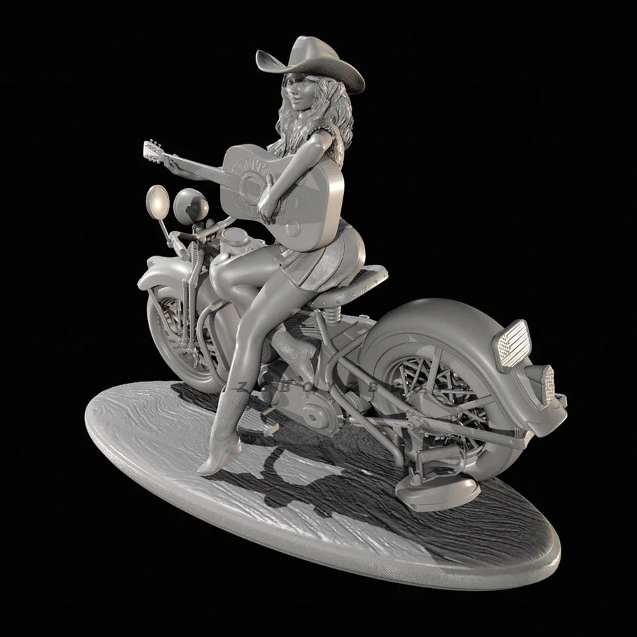 Cowgirl Biker with Guitar 38mm Resin Figure Kit - 38mm resin model view 2