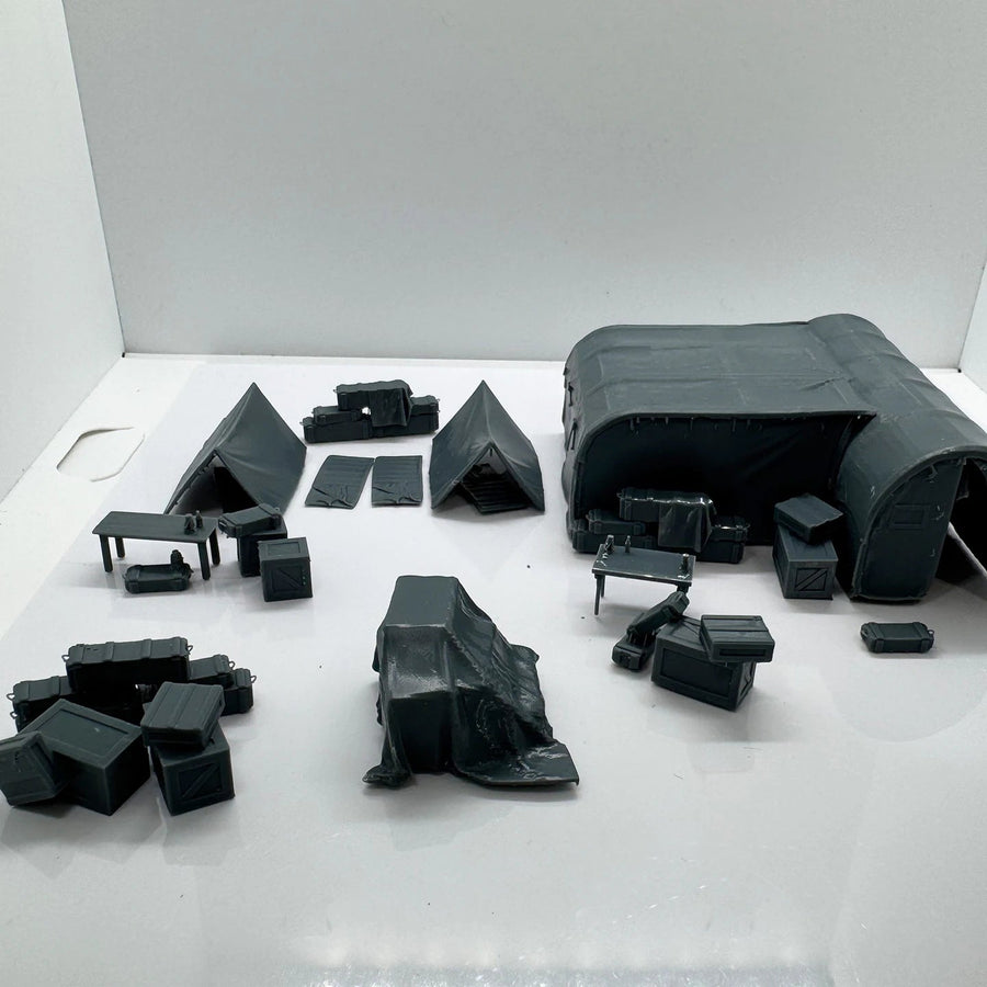 WWII Military Field Camp Diorama Set Resin Model Kit 1/72 Scale - unpainted resin model kit
