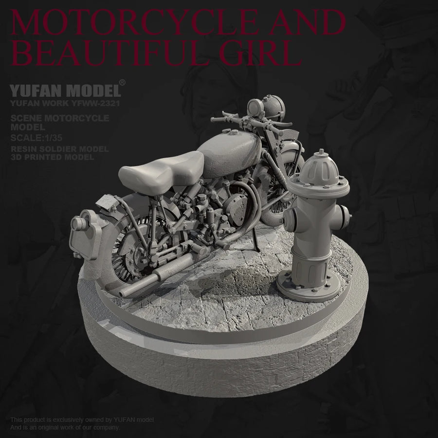 Vintage Motorcycle with Girl 1/35 Resin Diorama Model Kit - 1/35 resin model view 5