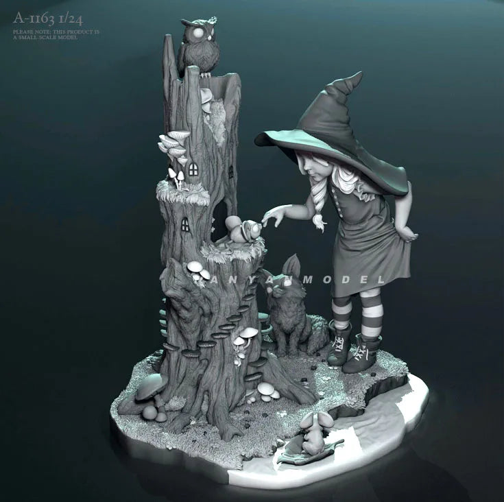 Witch Girl with Enchanted Tree Diorama 1/24 Resin Figure Kit - 1/24 resin model view 3