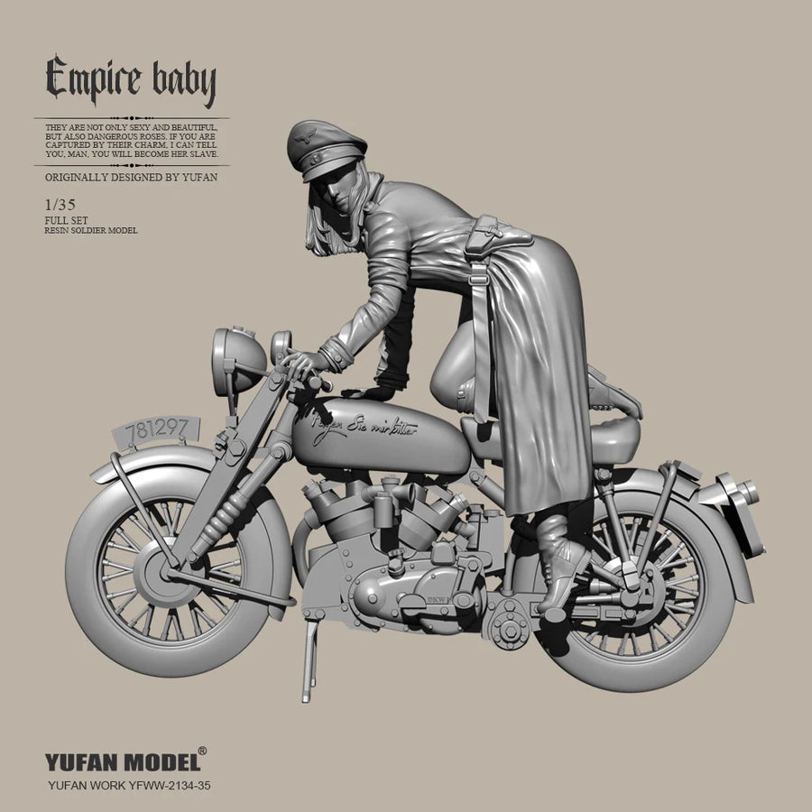 WWII German Luftwaffe Female Dispatch Rider on Motorcycle 1/35 Resin Figure Kit - resin model view 2