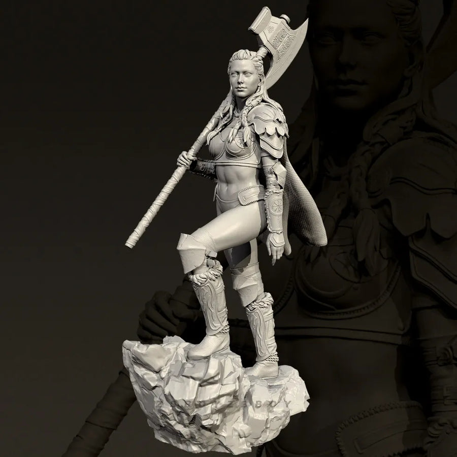 Female Axe Warrior 75mm Resin Figure Kit - 75mm resin model view 2