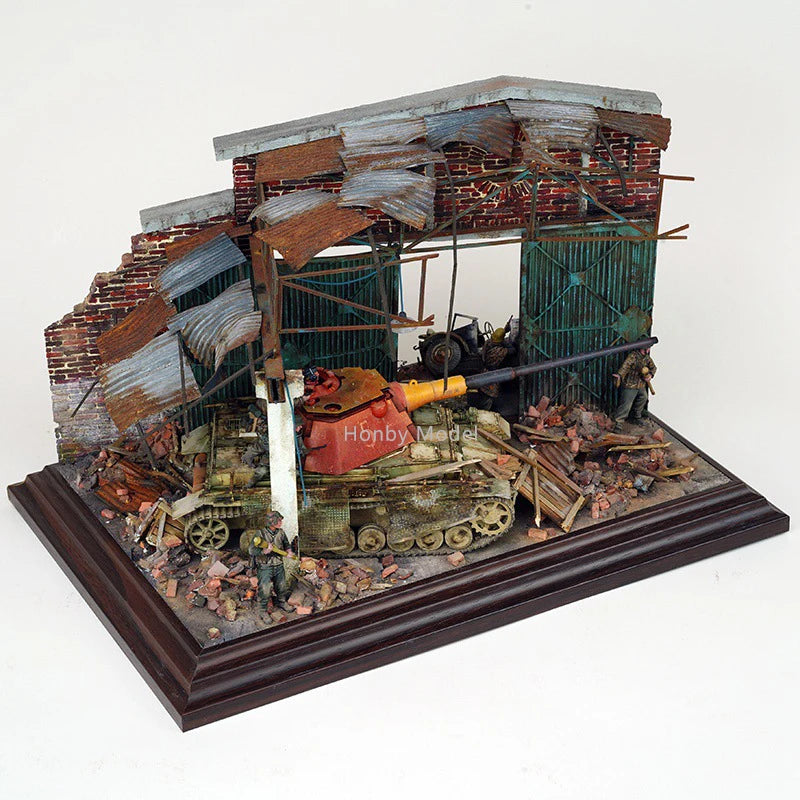 WWII Destroyed Building Ruins with Tank 1/35 Resin Diorama Kit