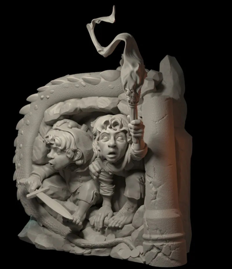 Halflings Hiding from Dragon 80mm Resin Diorama Kit - resin model view 4
