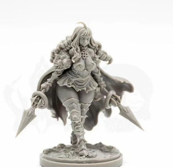 Fantasy Female Warrior with Dual Blades and Ornate Armor 75mm Resin Figure Kit - resin model view 4