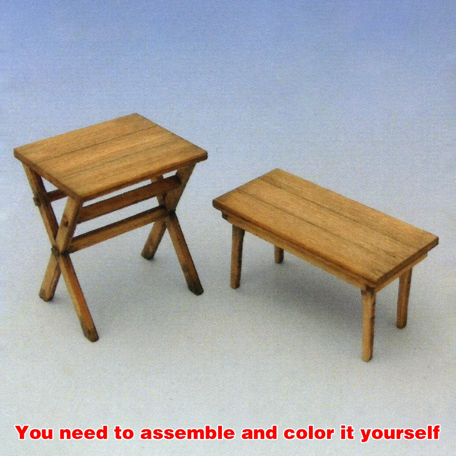 1/32 Wooden Camp Furniture Set with Stools Benches Table Resin Terrain Kit - resin model view 3