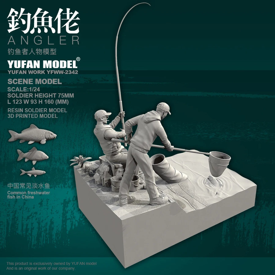 Fisherman Angler Diorama 1/24 Scale Resin Figure Kit - 1/24 resin model view 5