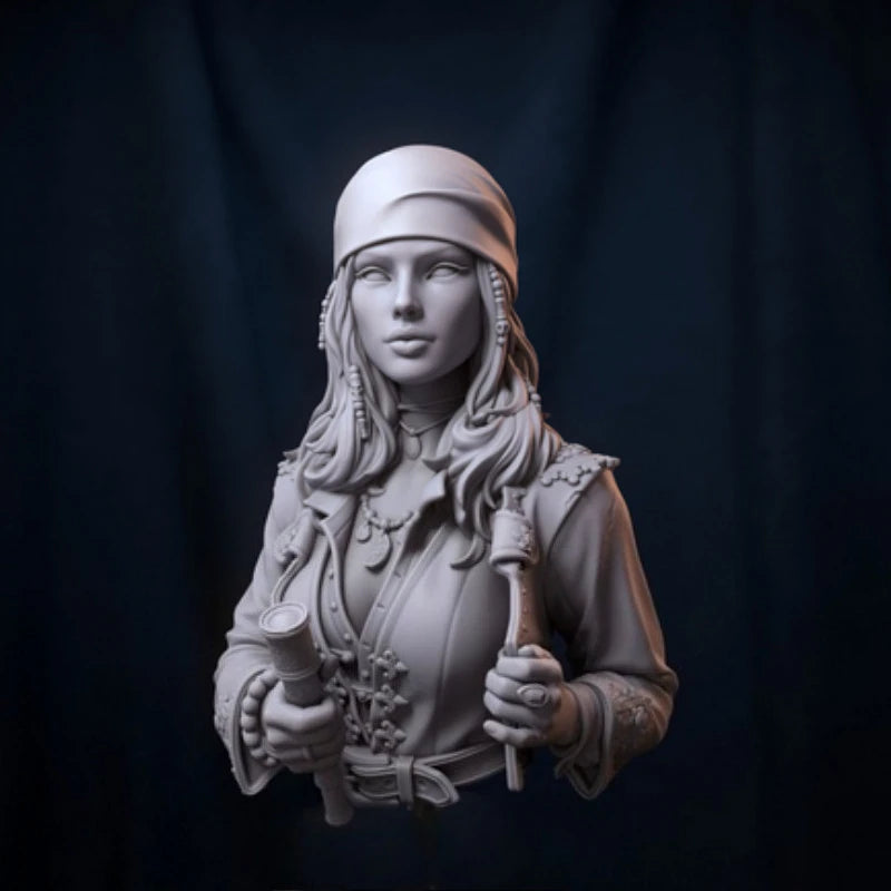 Female Pirate Captain Tricorn Hat 1/10 Resin Bust - 1/10 resin model view 4