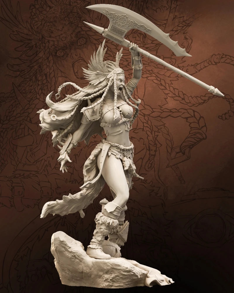Female Barbarian Warrior with Scythe 75mm Resin Figure Kit - 75mm resin model view 2