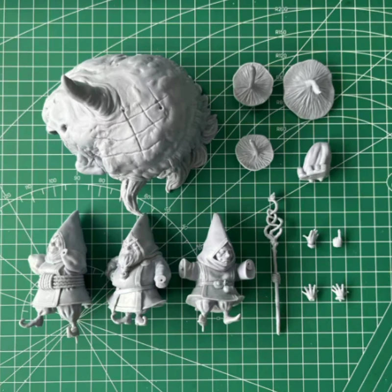 Gnome Wizards with Troll Head Resin Diorama Figure Set - resin model view 5
