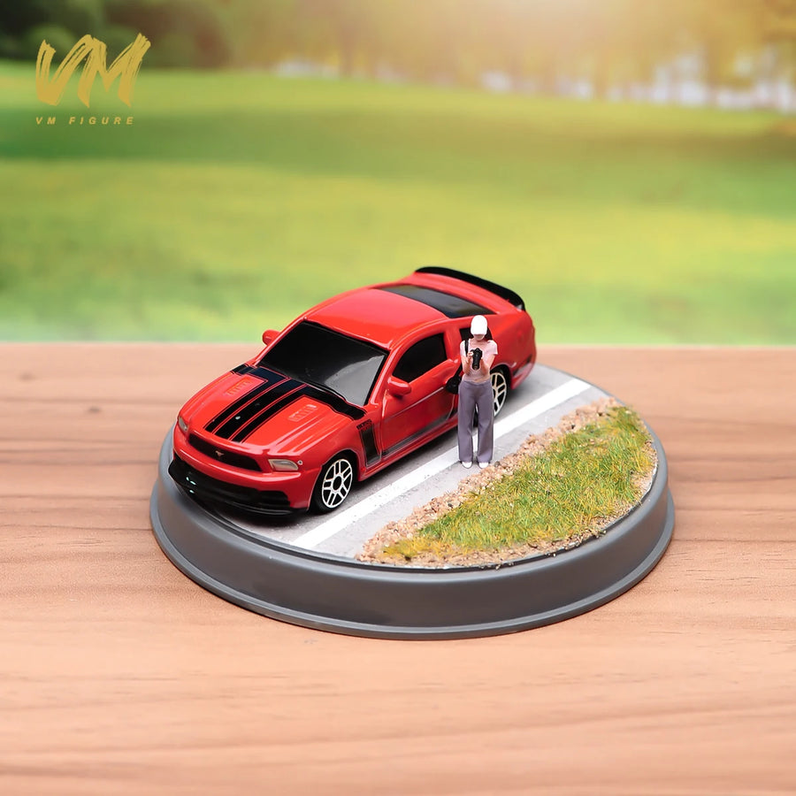 Red Muscle Car with Driver Figure 1:64 Resin Diorama Display Base - 1/64 resin model view 2