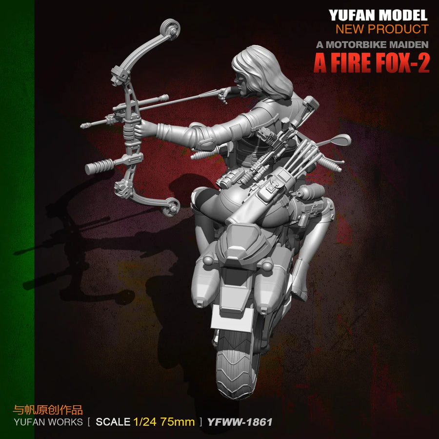 Cyberpunk Archer Fox-2 Motorcycle Girl 1/24 Resin Figure Kit - 1/24 resin model view 2