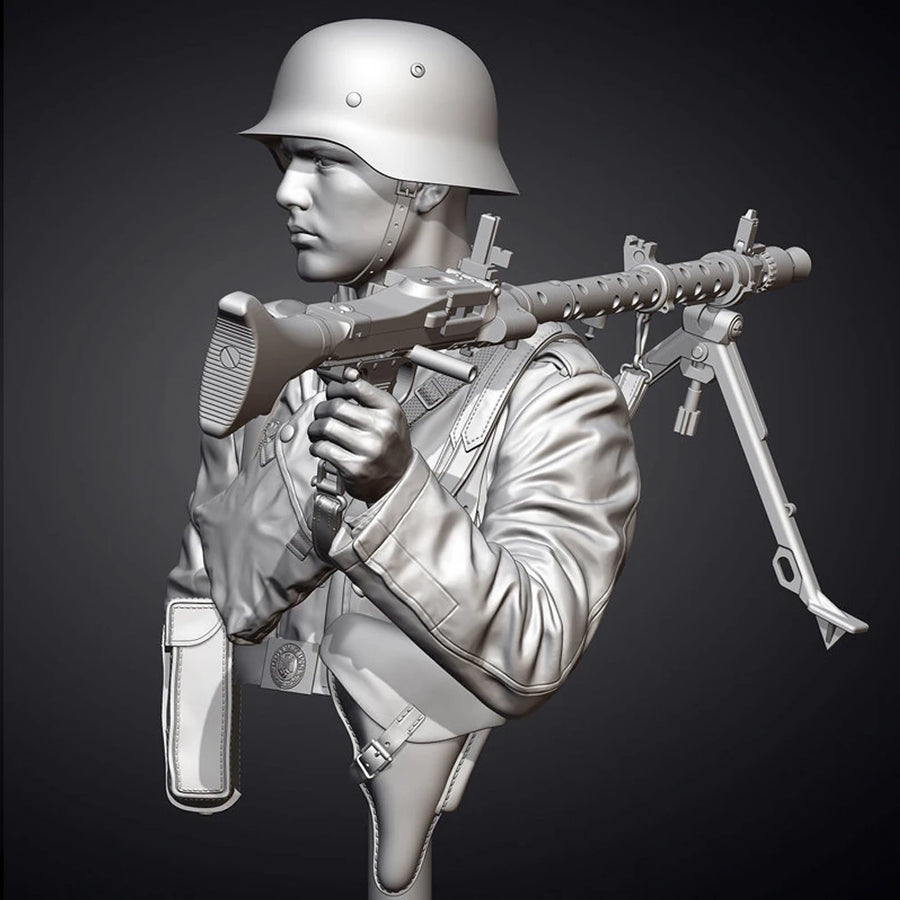 WWII German MG34 Gunner 1/10 Resin Figure Bust - 1/10 resin model view 3