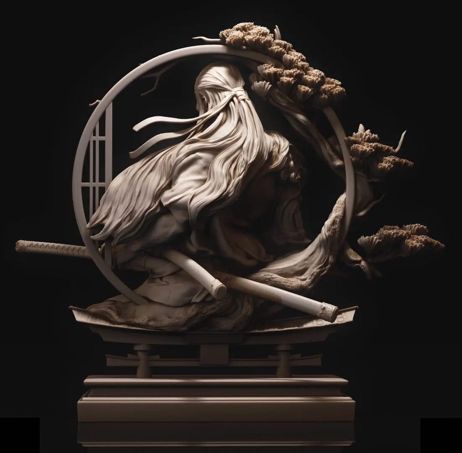 Fantasy Asian Warrior with Katana and Bonsai 1/11 Resin Bust Kit - resin model view 4