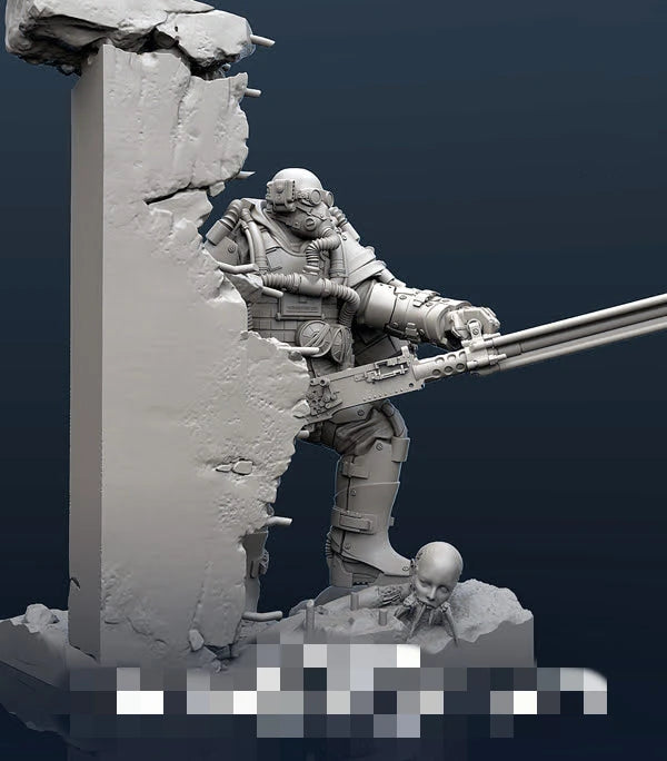Sci-Fi Soldier with Rifle & Ruined Wall Diorama 1/35 Resin Figure Kit - 1/35 resin model view 6