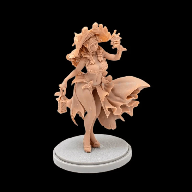Fantasy Female Druid with Lantern and Leaf Motifs 38mm Resin Figure Kit - resin model view 2