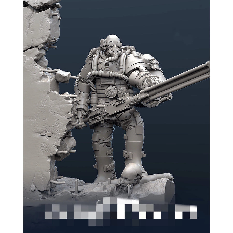 Sci-Fi Soldier with Rifle & Ruined Wall Diorama 1/35 Resin Figure Kit - 1/35 resin model view 2