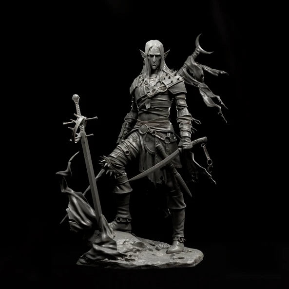 Dark Elf Warrior with Dual Swords 1/24 Resin Figure Kit - 1/24 resin model view 3