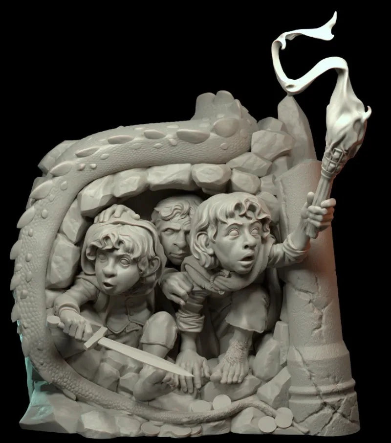 Halflings Hiding from Dragon 80mm Resin Diorama Kit - resin model view 2