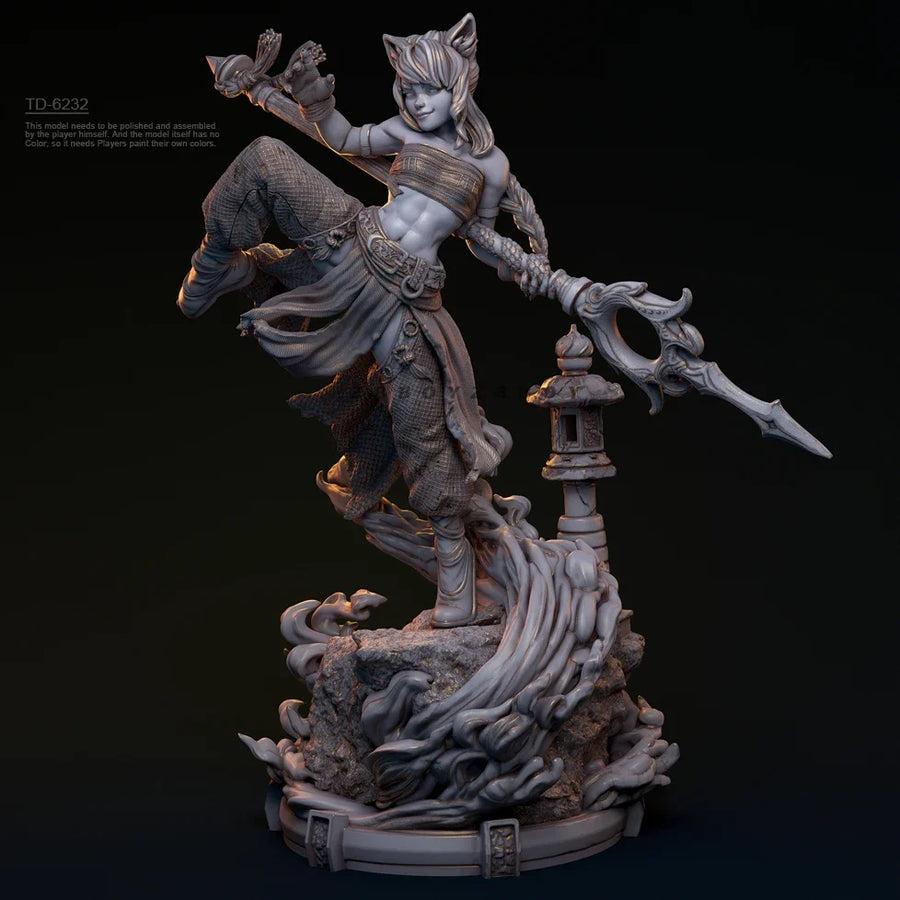 Cat-Eared Warrior with Dual Axes 38mm Resin Figure Kit - 38mm resin model view 3