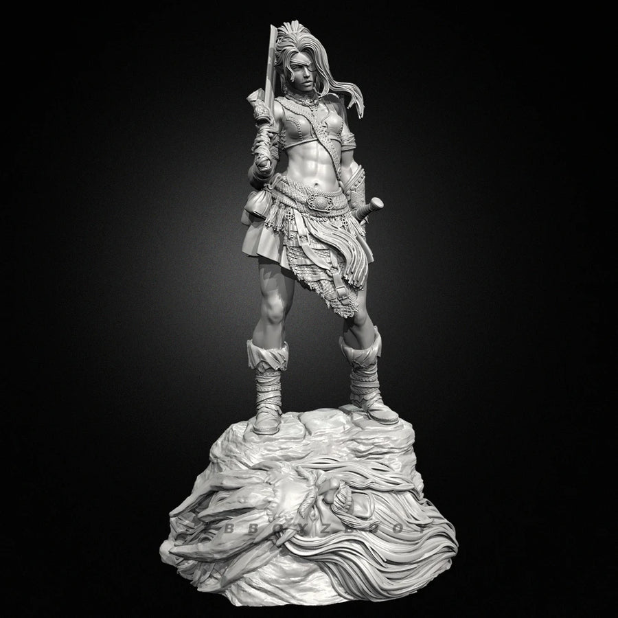 Barbarian Warrior Female with Club 38mm Resin Figure Kit - 38mm resin model view 3