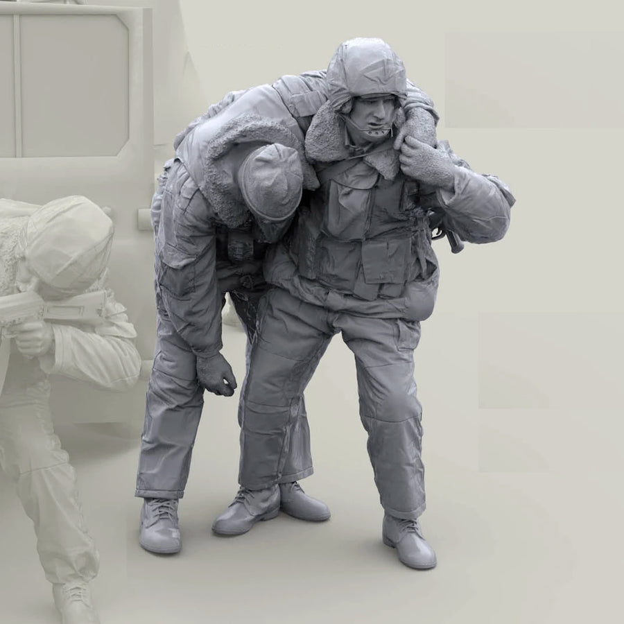 WWII Airborne Soldier Evacuating Wounded 1/35 Resin Figure Kit - 1/35 resin model view 2