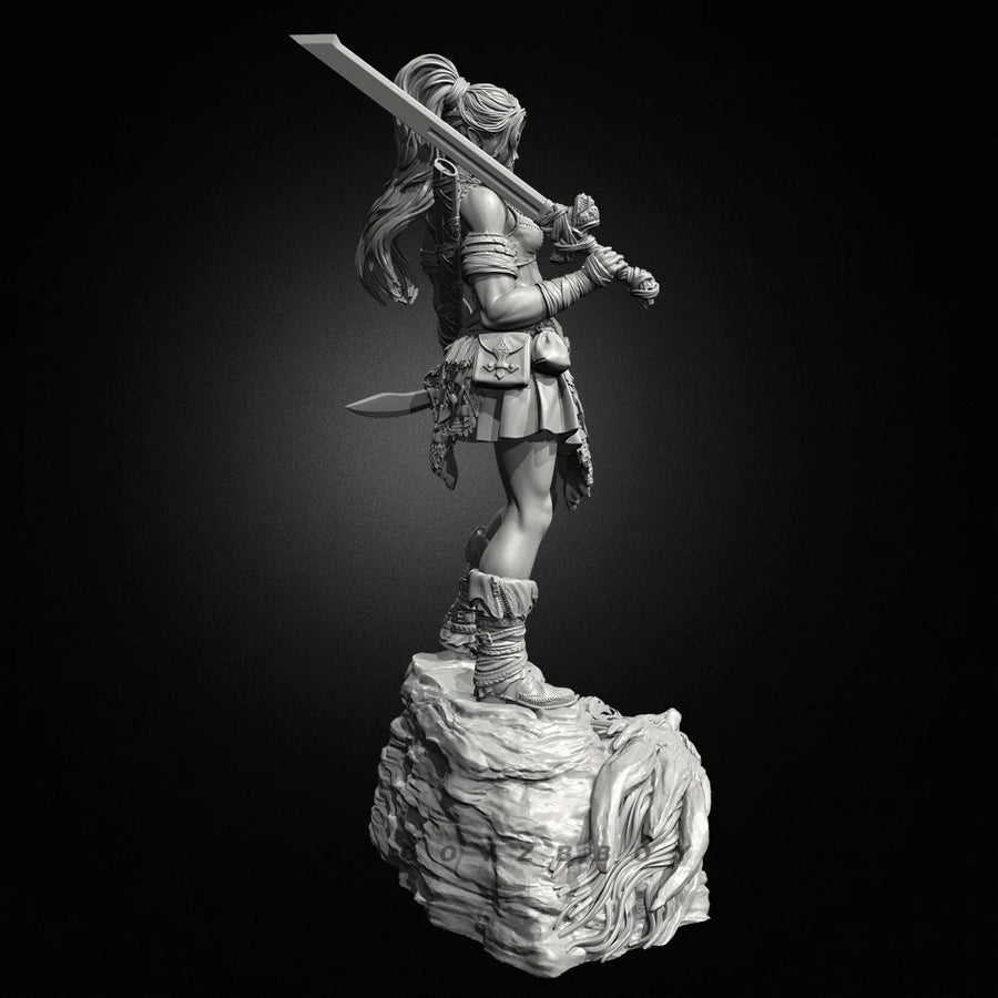Barbarian Warrior Female with Club 38mm Resin Figure Kit - 38mm resin model view 5