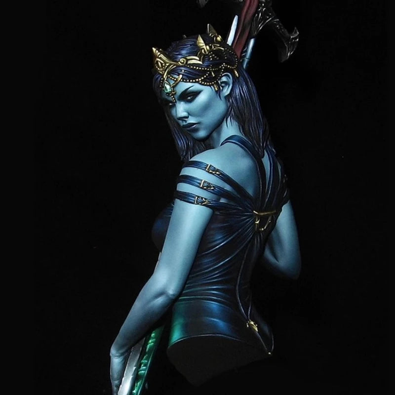 Fantasy Female Demon Elf Warrior Bust with Horned Crown 1/10 Resin Kit - resin model view 3