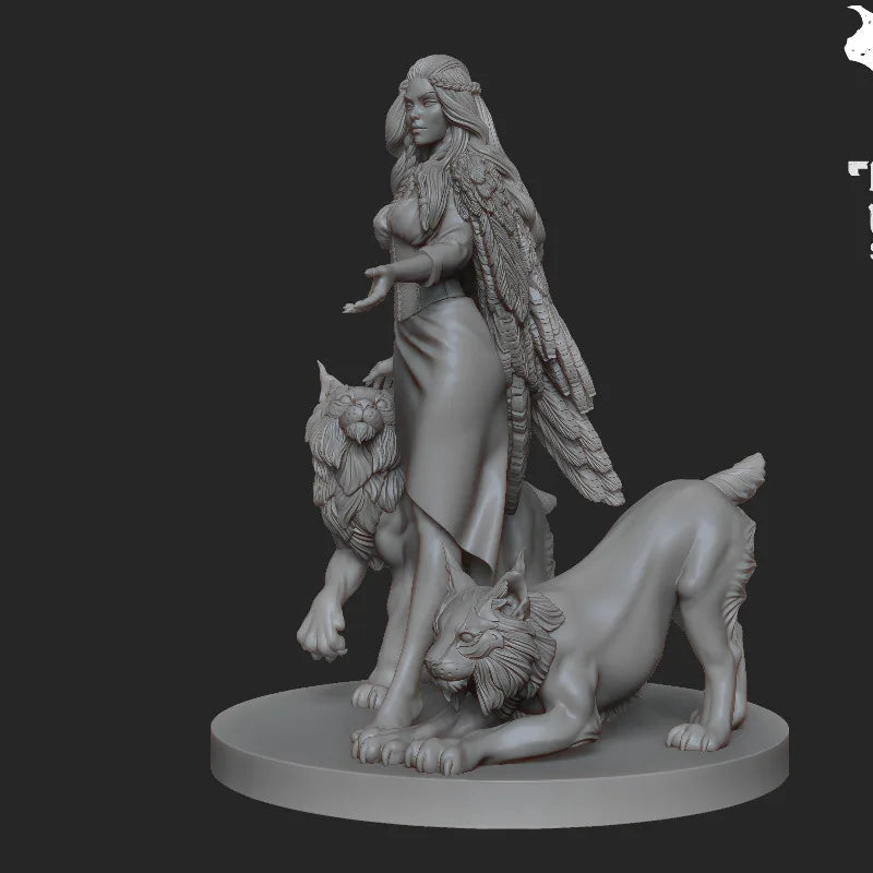 Freya with Dire Wolves Fantasy 1/24 Resin Figure Kit - 1/24 resin model view 4