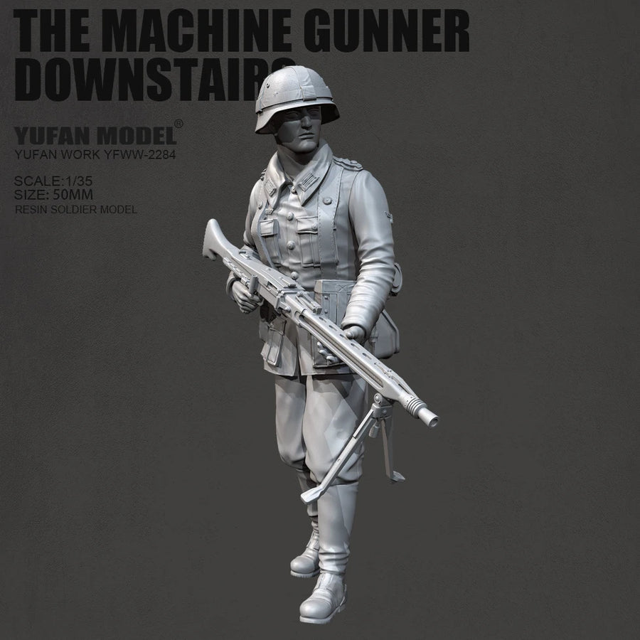 WWII Machine Gunner with Helmet 1/35 Resin Figure Kit - 1/35 resin model view 3