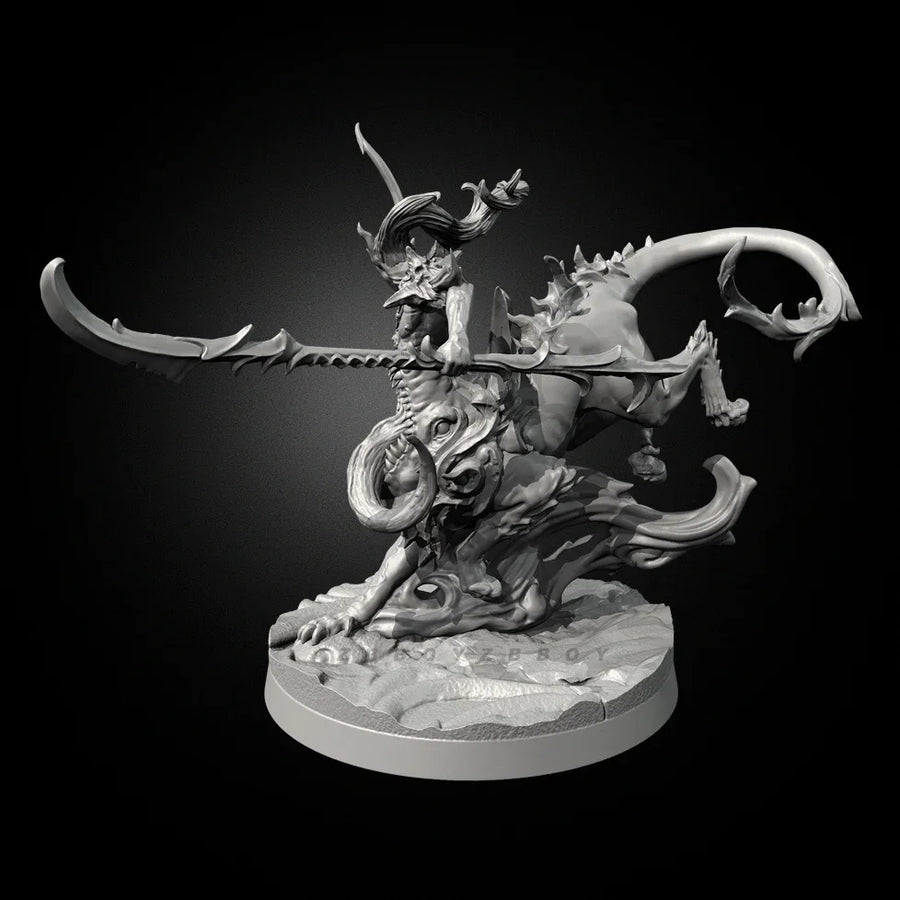 Demon Warrior on Rearing Beast 38mm Resin Figure Kit - 38mm resin model view 4