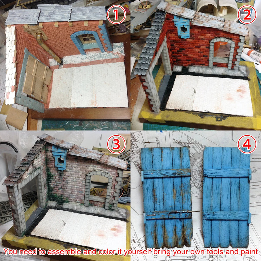 WWII Military Depot Building with Tank 1/35 Resin Diorama Kit - 1/35 resin model view 4