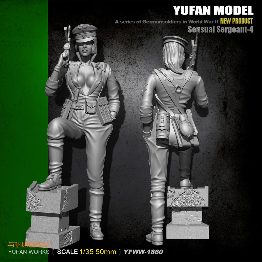 WWII Female Soldiers with Submachine Gun and Pistol 1/35 Resin Figure Kit (2 Poses) - resin model view 3