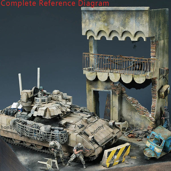 Modern Urban Combat Diorama M1A1 Abrams Tank Building Ruins 1/35 Resin Kit