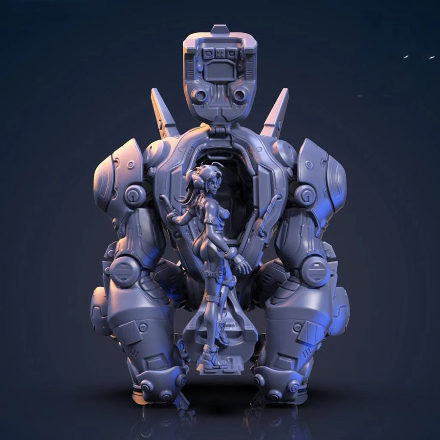 Sci-Fi Female Pilot with Mecha Exoskeleton Suit 1/35 Resin Figure Diorama - resin model view 5