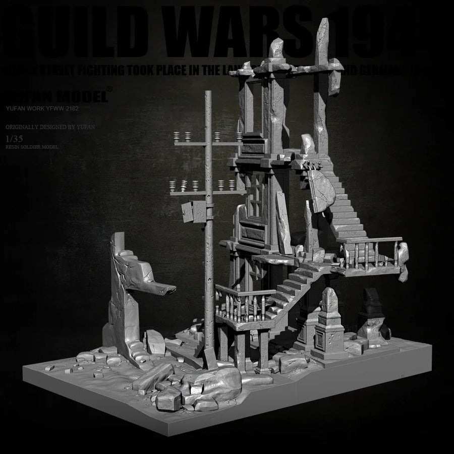 WWII Ruined Building Diorama 1/35 Resin Model Kit - 1/35 resin model view 3