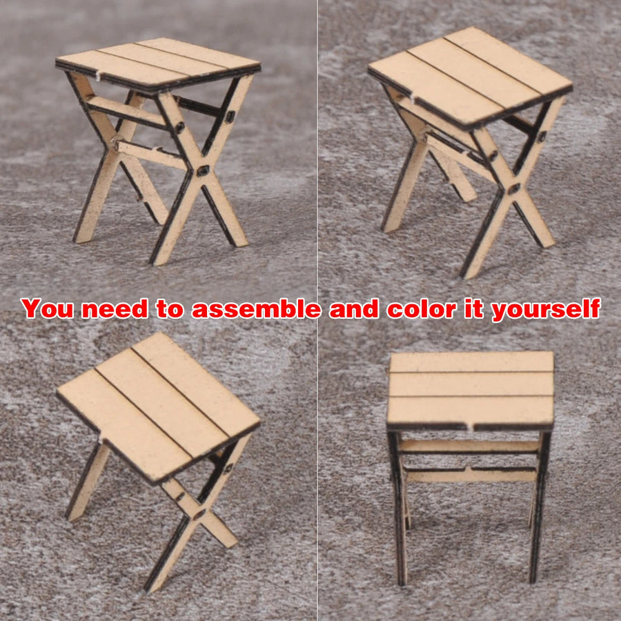 1/32 Wooden Camp Furniture Set with Stools Benches Table Resin Terrain Kit - resin model view 5