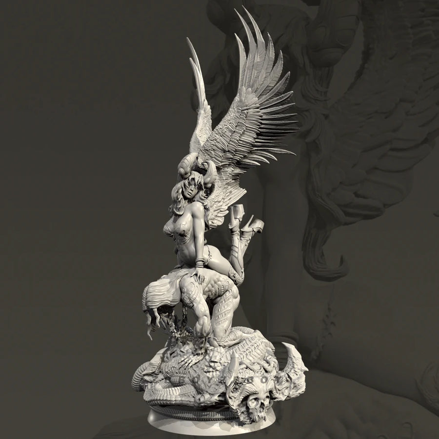 Winged Fantasy Maiden with Dragon - 80mm Resin Figure Kit - 80mm resin model view 3