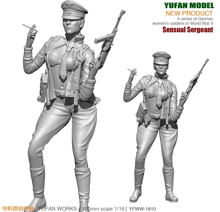Stylized Female Military Officer with Submachine Gun Resin Figure Kit - resin model view 2